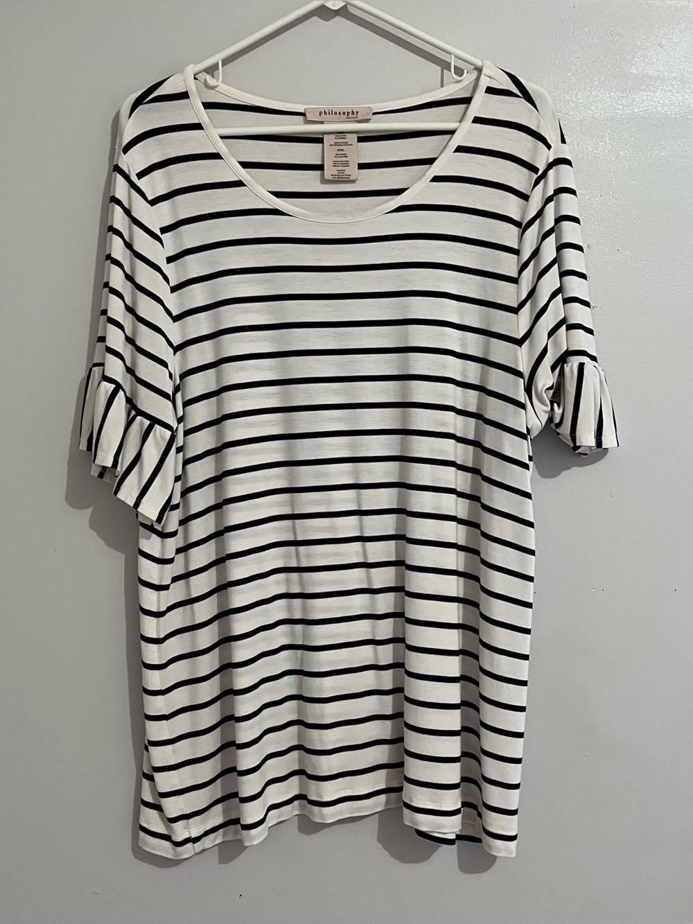 Philosophy Black & White Striped Ruffle Sleeve Women's Top XXL flaw